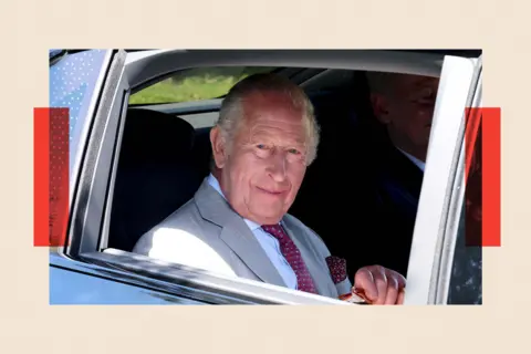 Reuters Britain's King Charles arrives at a UK Space Agency