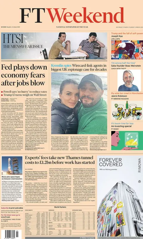 Headline Financial Times Weekend berbunyi: Fed mengecilkan ketakutan ekonomi setelah pekerjaan pukulan