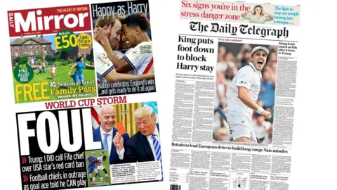 A composite of the front pages of the Daily Mirror and the Daily Telegraph on 7 July 2026.