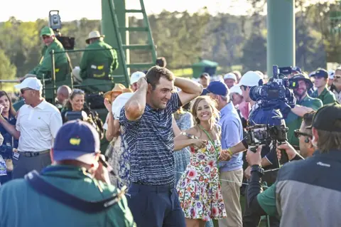 Keyur Khamar/PGA TOUR via Getty Images Scottie Scheffler celebrates victory at the US Masters golf tournament