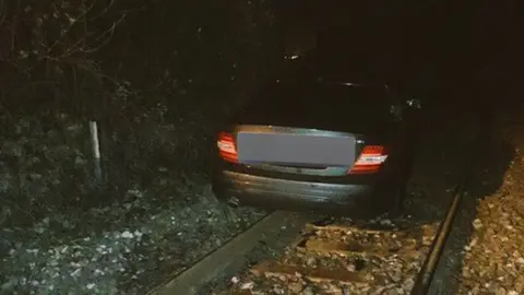 Devon & Cornwall Police Car on rail track