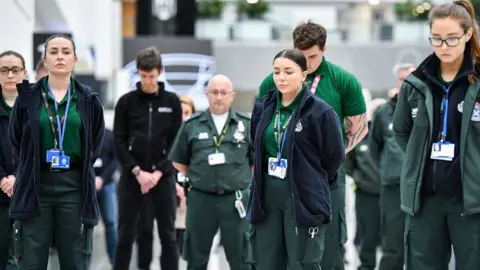 Getty Images Front line workers at the Louisa Jordan Hospital Glasgow