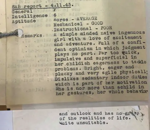 NAtional Archives Extrract from a report on Phyllis Latour's training