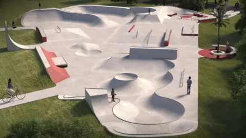 Maverick Industries CGI showing the proposed replacement skatepark