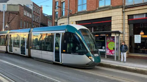 Nottingham tram at city centre stop