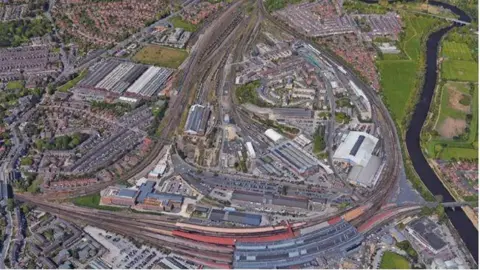 York Central Aerial image showing above York railway station and the surrounding area 