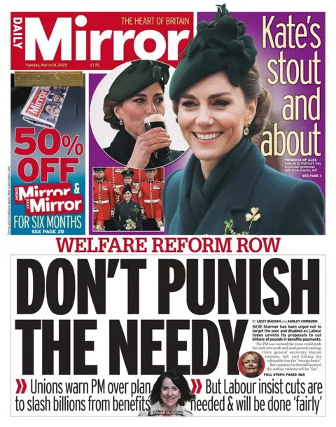 Front leafage   of the Mirror for Tuesday 18 March 2024.