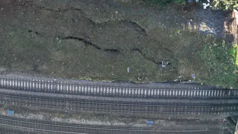 Network Rail Cracks in the ground next to the train track