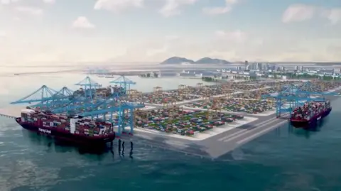 India Shipping Ministry/X A screengrab from a shipping ministry video showing a 3D modelling of the proposed port