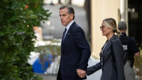 Getty Images Image shows Hunter Biden arriving at court with his wife