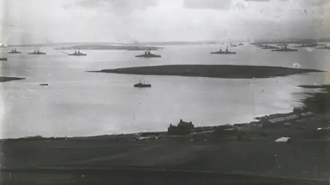 Hulton Archive/Getty Images A view over Scapa Flow in 1919 showing dozens of the warships at anchor.