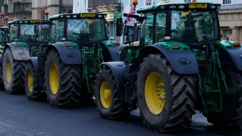 Farmers in tractors take part in a protest over the changes to inheritance tax (IHT) rules outside the Oxford Farming Conference, at The Examination Schools, Oxford (photo taken in January)