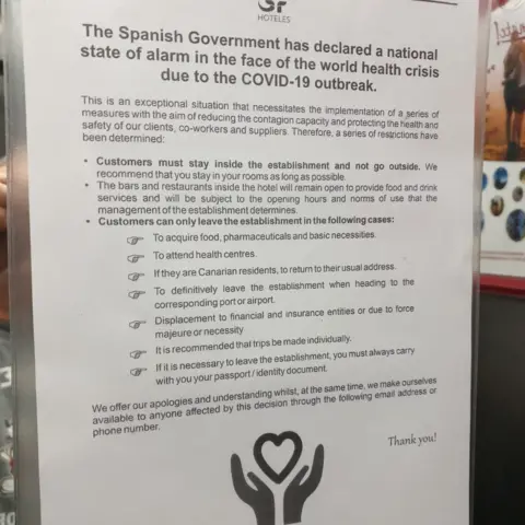 Sandy Murray notice in Tenerife hotel