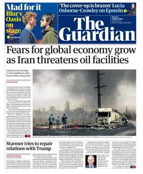 "Fears for global economy grow as Iran threatens oil facilities," reads the headline on the front page of the Guardian.
