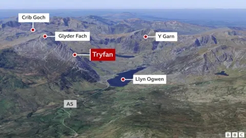 Google Map of Tryfan and Snowdonia