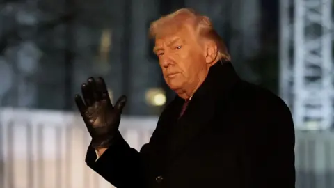 Reuters US President Donald Trump gestures on his return to the White House from Davos on 22 January.