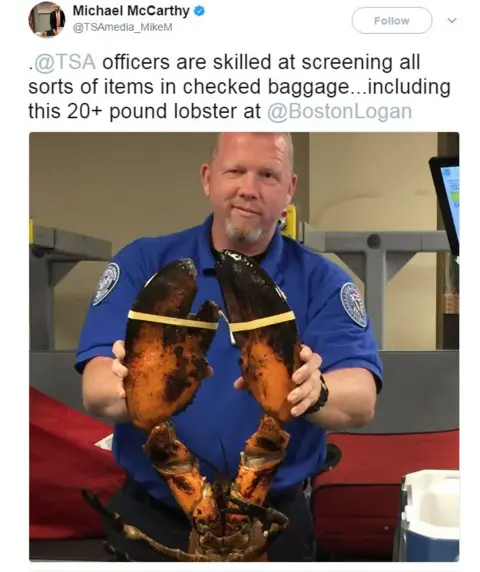 TSA A man holding a lobster