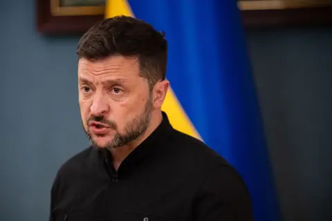 Ukrainian President Volodymyr Zelensky speaks at a press conference following a phone conversation with U.S. President Donald Trump in Kyiv, Ukraine, on May 19, 2025.