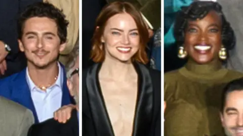 Timothée Chalamet, Emma Stone and Wunmi Mosaku in the Oscars class photo