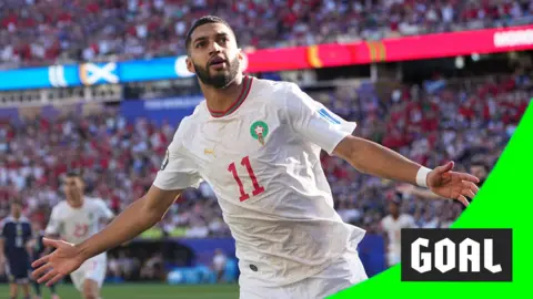 Morocco's Ismael Saibari celebrates his goal against Scotland
