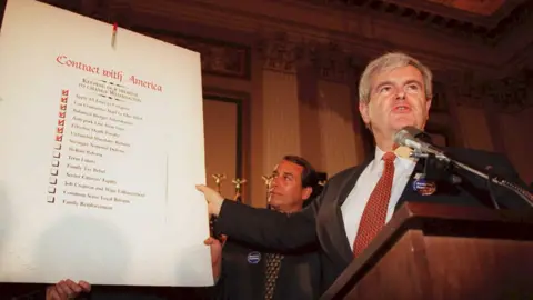 Getty Images newt gingrich explains "contract with America" 1994