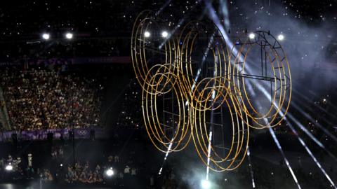 Olympic rings at the closing ceremony