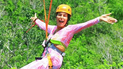 Catherine Wieland on a zipline in Mexico.