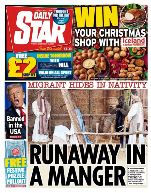 The headline on the front page of the Star reads: “Runaway in a manger".