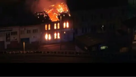 Derelict church on fire