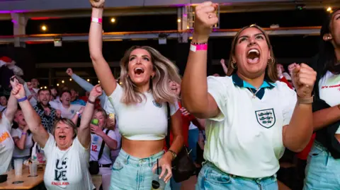  EPA-EFE/REX/Shutterstock Fans jump up as England beat Switzerland in the semi-finals