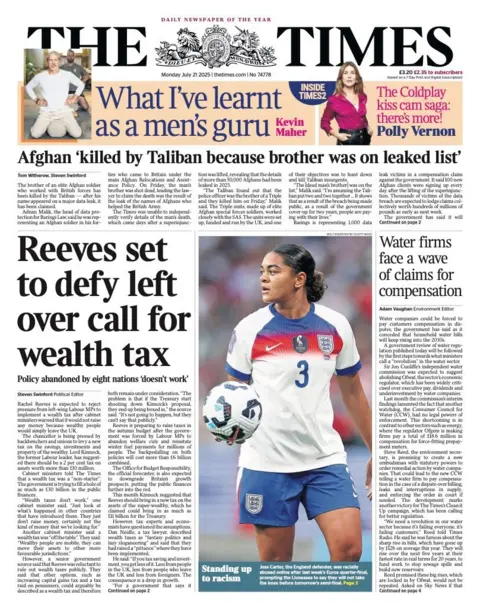  “Reeves set to defy left over call for wealth tax”