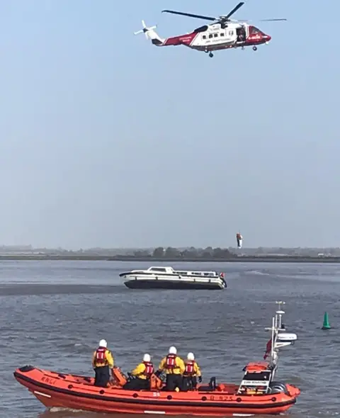 GY and Gorleston RNLI Rescue of people from cruiser at Breydon Water, Norfolk