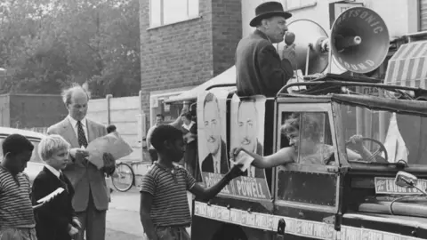 Getty Images Enoch Powell, campaigning in Wolverhampton in 1970