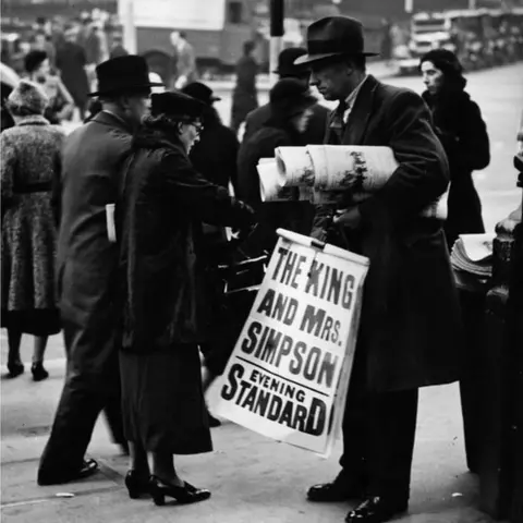 Getty Images News breaks of King Edward's affair with Wallis Simpson and his intention to abdicate the British Throne