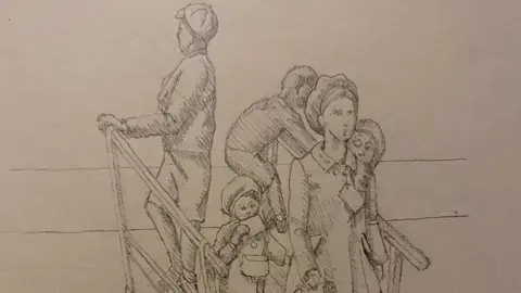 Ian Wolter Pencil drawing of the statue that will eventually be erected on Harwich quayside