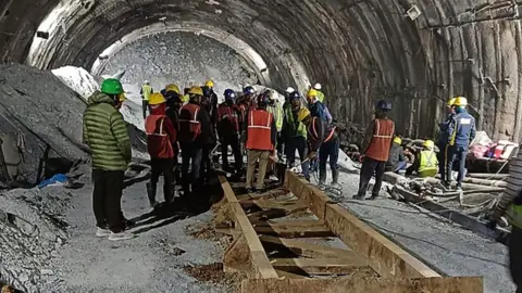 Getty Images A view of the rescue work inside the tunnel
