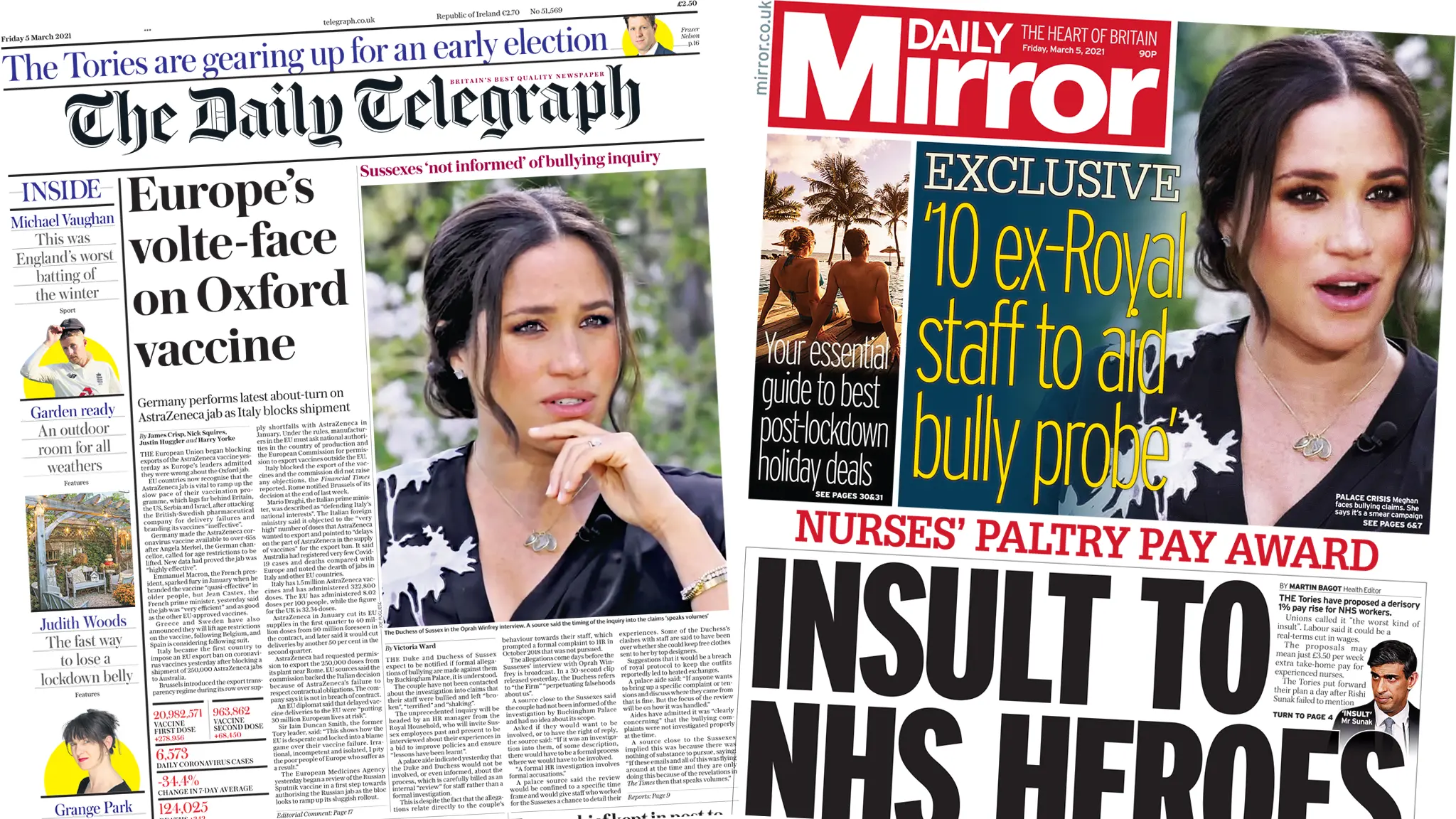 Daily Telegraph and Daily Mirror front pages