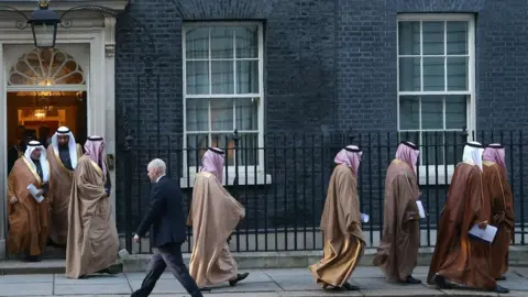 AFP Members of Saudi Arabia"s Crown Prince Mohammed bin Salman"s delegation leave 10 Downing Street