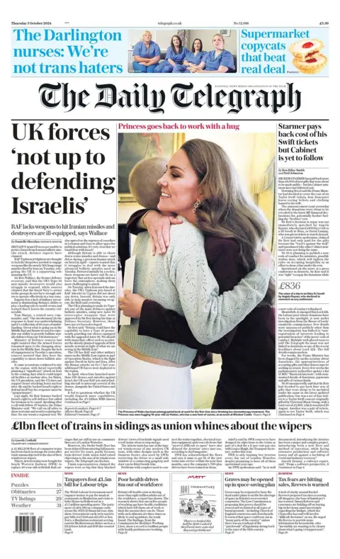 The Daily Telegraph front page for 3 October  