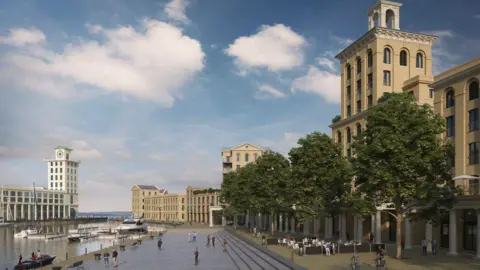 Fawley Waterside CGI image of new housing development