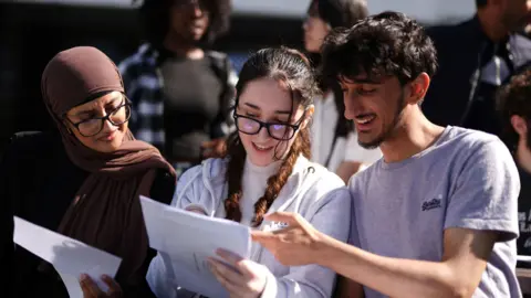 PA Media Students receive their results at Ark Globe Academy, south-east London