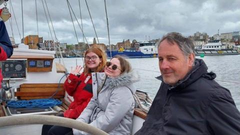 Grace, Caragh and David during the voyage