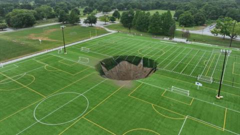 Sinkhole in football pitch 