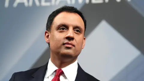 Scottish Labour leader Anas Sarwar on stage at Glasgow International Arena for the 2026 Holyrood elections