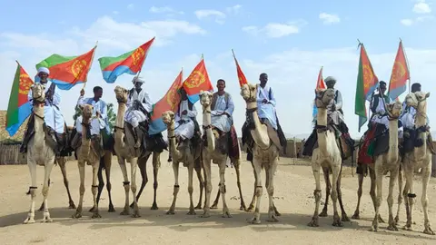 Shabait.com In Eritrea, camel riders are seen on Tuesday in Gash-Barka region as they gear up for Independence Day on 24 May in the one-party state.