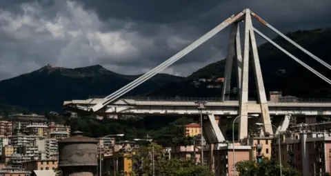 Getty Images A picture shows the collapsed Morandi motorway bridge in Genoa on 2 September, 2018.