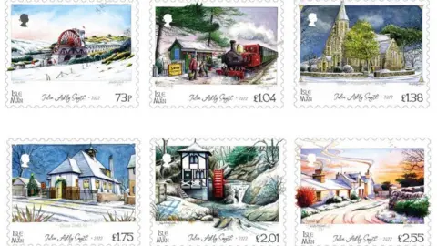 IOM POST OFFICE Six-stamps featuring winter scenes