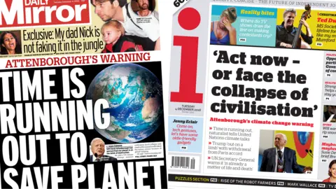 Composite image showing Mirror and i front pages