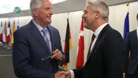 Reuters The EU's chief Brexit negotiator Michel Barnier with Brexit Secretary Stephen Barclay in Brussels