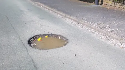 LDRS The flooded hole with rubber ducks floating on it